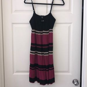 Spaghetti strap pink and black striped dress